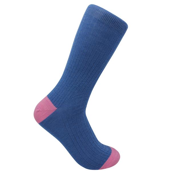 Wild Atlantic Sock Collection Luxury Wool Ribbed Socks Blue/Pink | Men