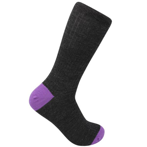 Wild Atlantic Sock Collection Luxury Wool Ribbed Socks Charcoal/Lilac | Men