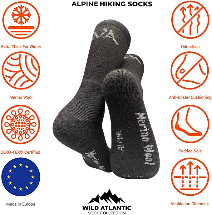 Alpine - Merino Wool Hiking Socks (4 Pack - Mens Bundle) | (UK 7-11)