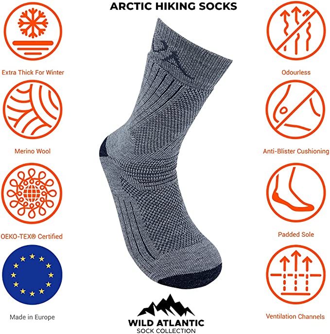 Arctic - Merino Wool Hiking Socks | (4 Pack) | Size UK 4 - 7