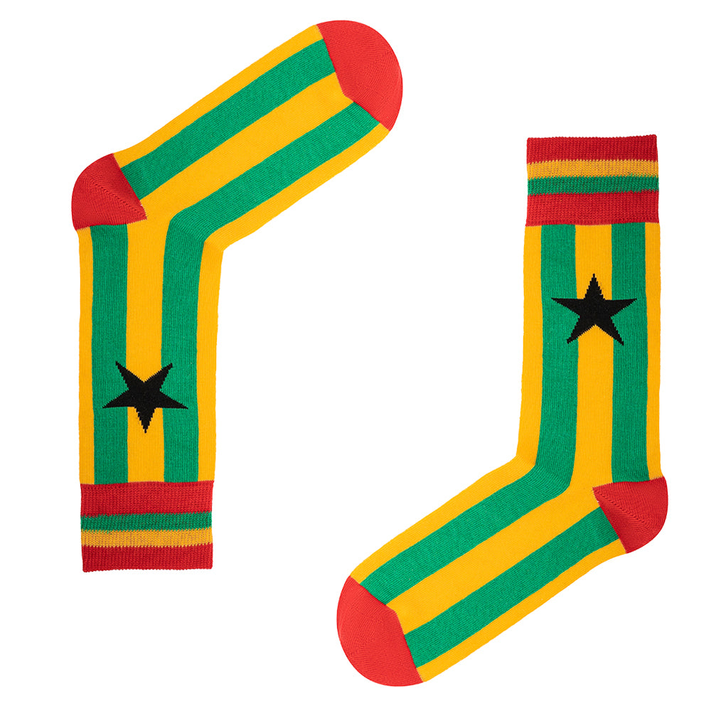 Ghana- Home 80S | Retro Shirt Socks | Green /  Yellow | Size UK 7 - 11