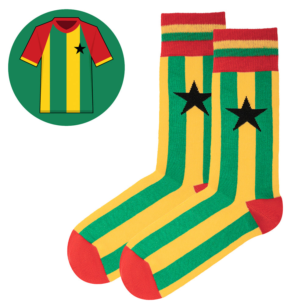 Ghana- Home 80S | Retro Shirt Socks | Green /  Yellow | Size UK 7 - 11