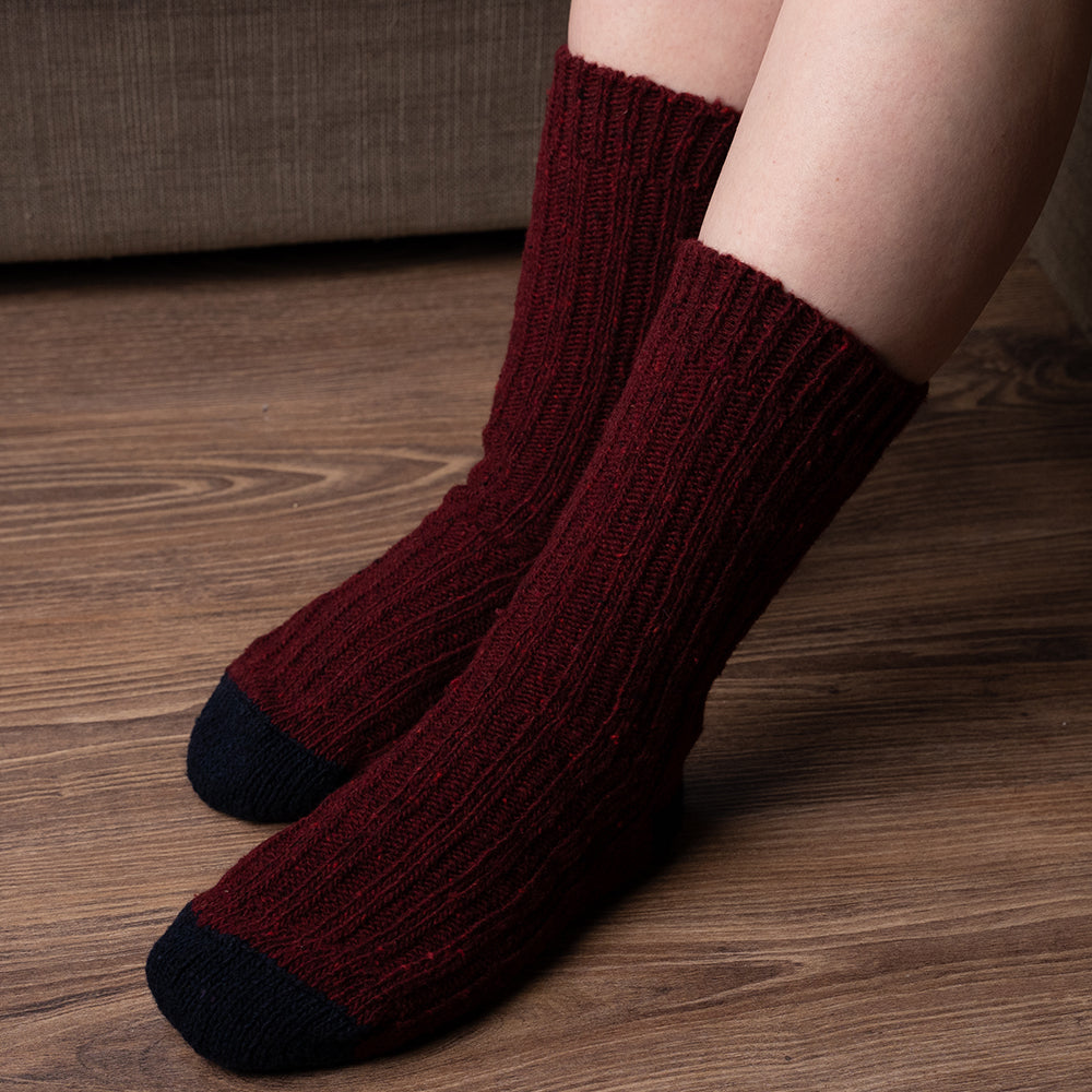 Tweed Wool Socks For Hiking / Wellington / Lounging Socks | Wine | Men (UK 7-11)