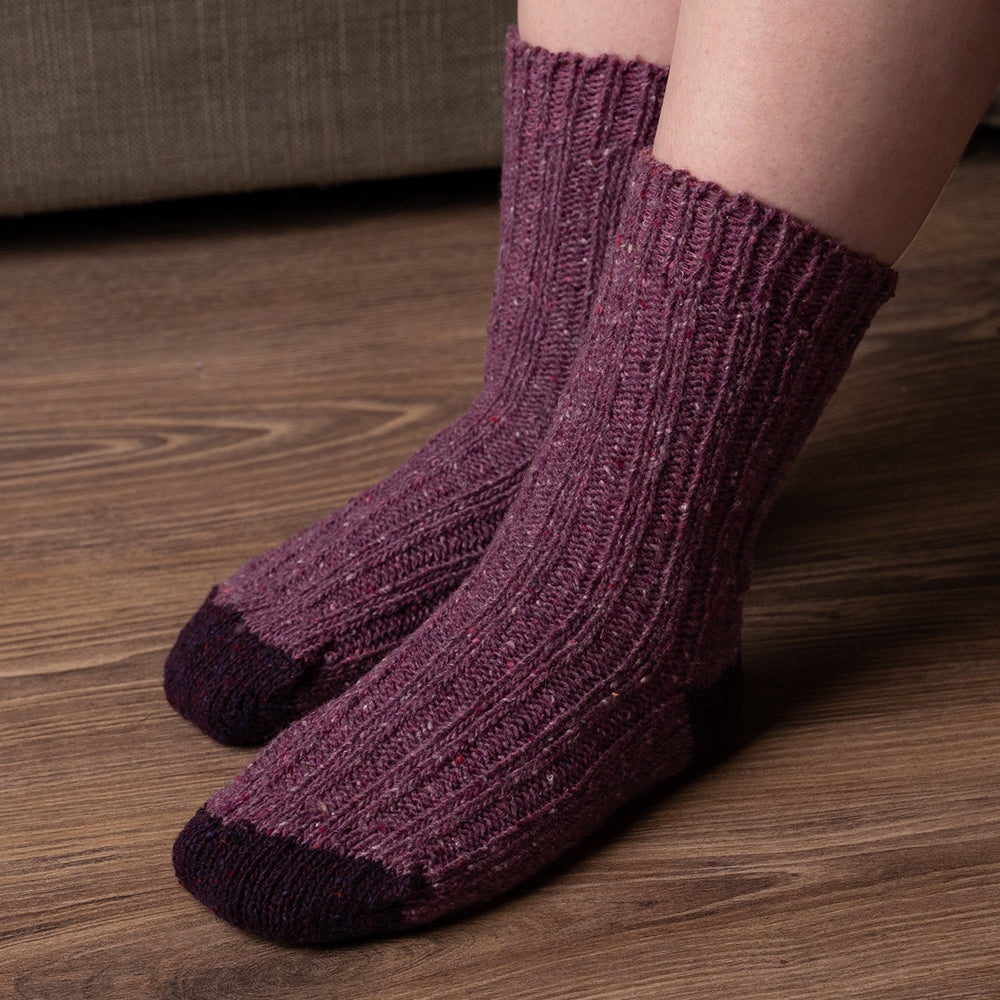 Tweed Wool Socks For Hiking / Wellington / Lounging Socks | Lilac Purple | Women (UK 4-7)