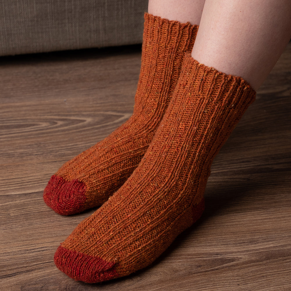 Tweed Wool Socks For Hiking / Wellington / Lounging Socks |Orange |Women (UK 4-7)