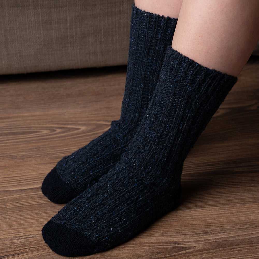 Tweed Wool Socks For Hiking / Wellington / Lounging Socks | Navy | Men (UK 7-11)