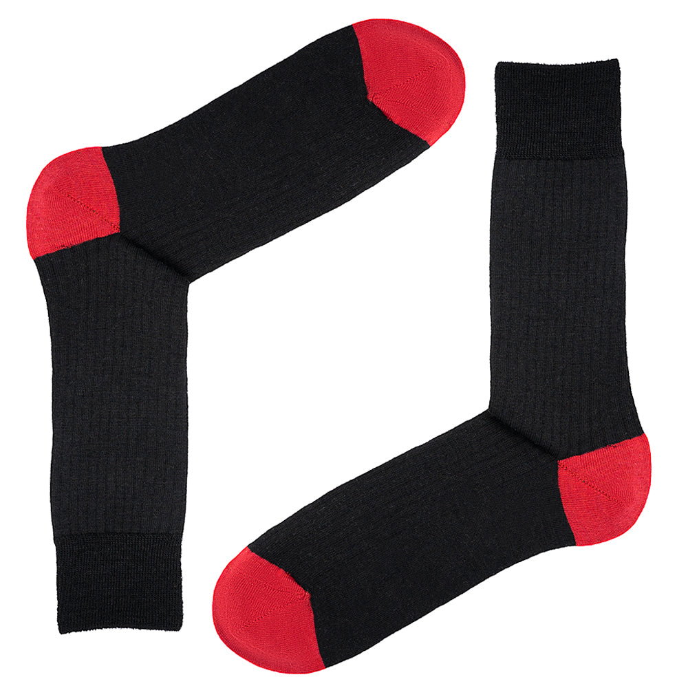 Wild Atlantic Sock Collection Luxury  Cotton Ribbed Socks Black/Red | Men