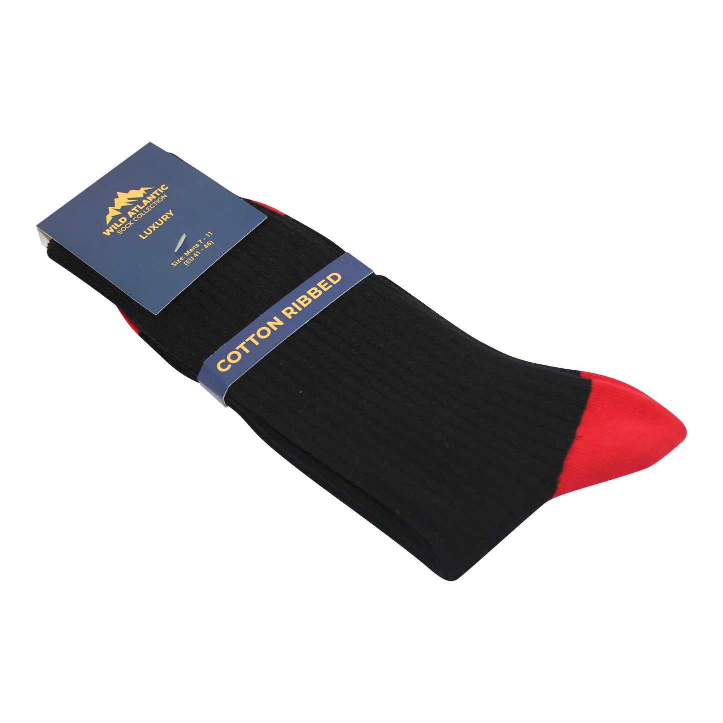 Wild Atlantic Sock Collection Luxury  Cotton Ribbed Socks Black/Red | Men