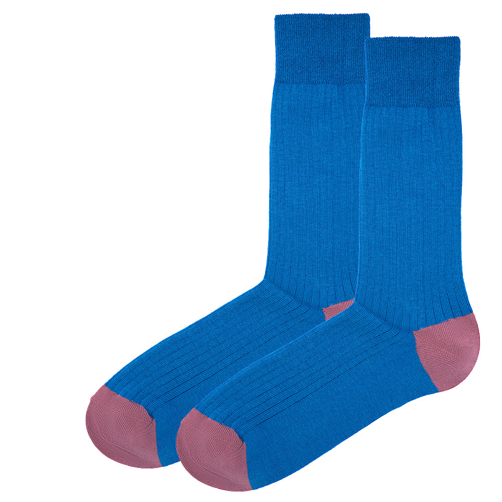 Wild Atlantic Sock Collection Luxury  Cotton Ribbed Socks Blue/Pink| Men