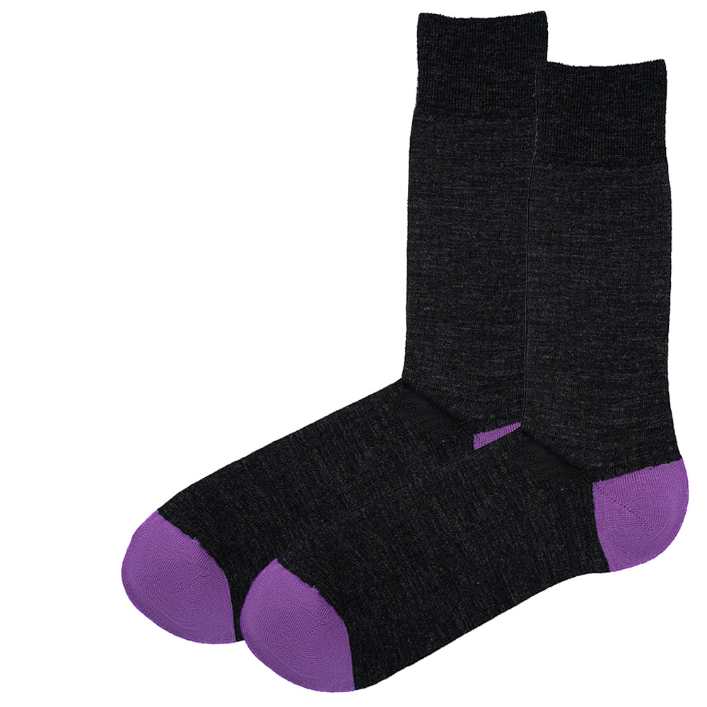 Wild Atlantic Sock Collection Luxury  Cotton Ribbed Socks Grey/Lilac | Men