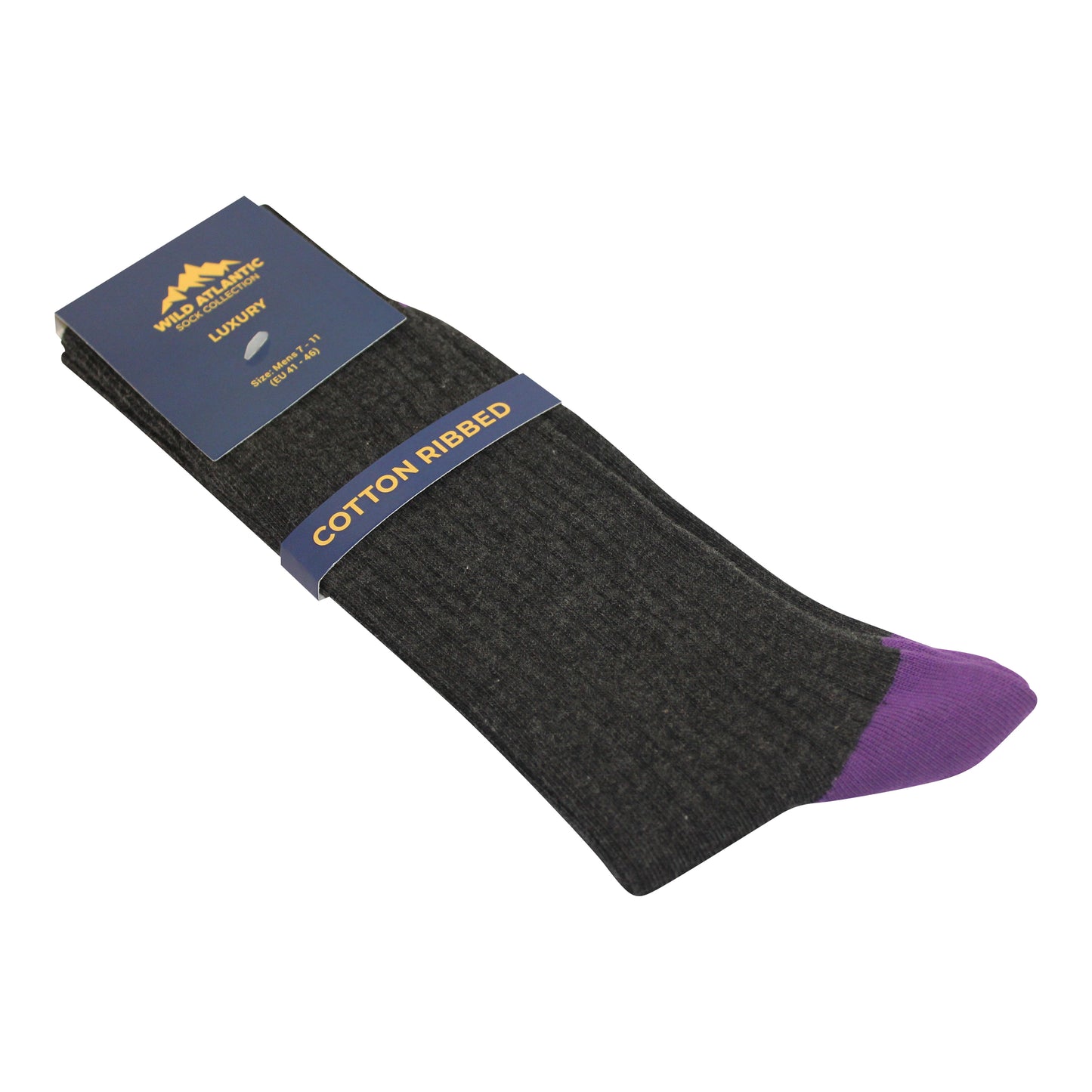 Wild Atlantic Sock Collection Luxury  Cotton Ribbed Socks Grey/Lilac | Men