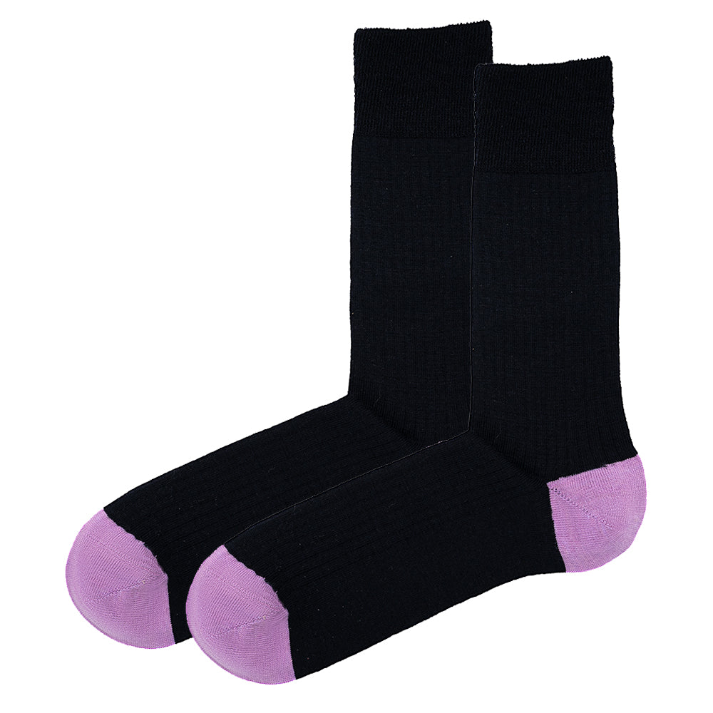 Wild Atlantic Sock Collection Luxury  Cotton Ribbed Socks Navy/Lilac | Men