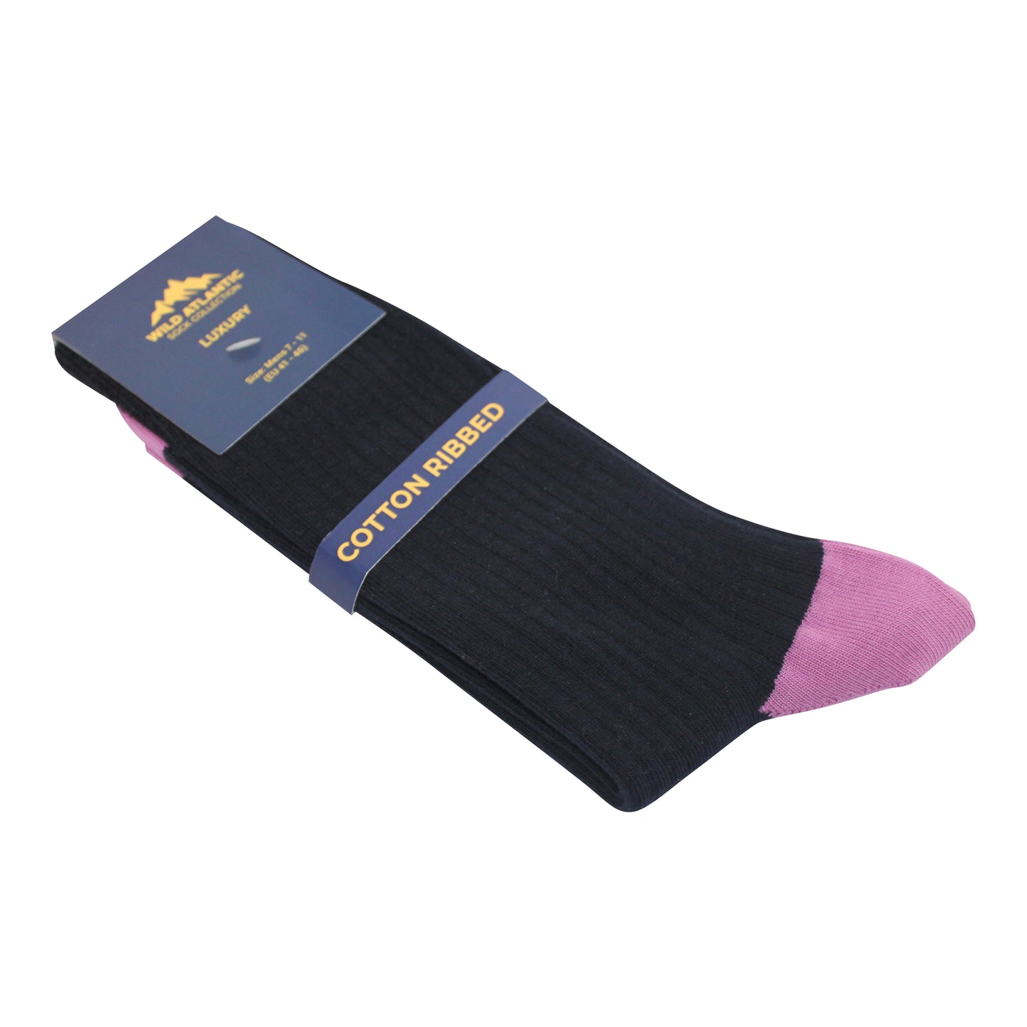 Wild Atlantic Sock Collection Luxury  Cotton Ribbed Socks Navy/Lilac | Men