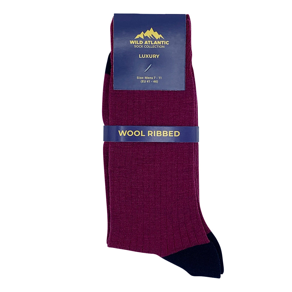 Wild Atlantic Sock Collection  Luxury Wool Ribbed Socks Fuscia/Navy | Men