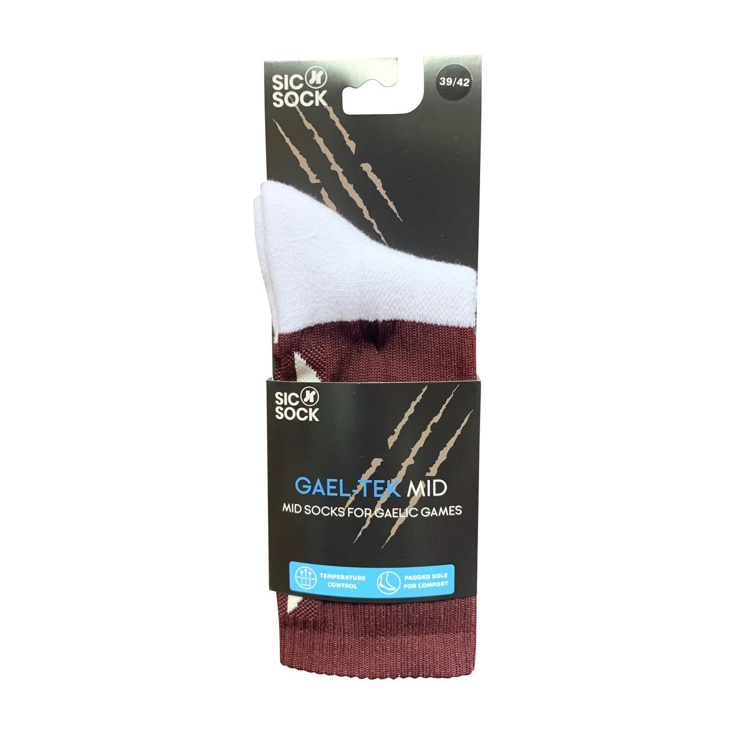 Gael-Tek Mid Socks For Gaelic Games | Maroon & White