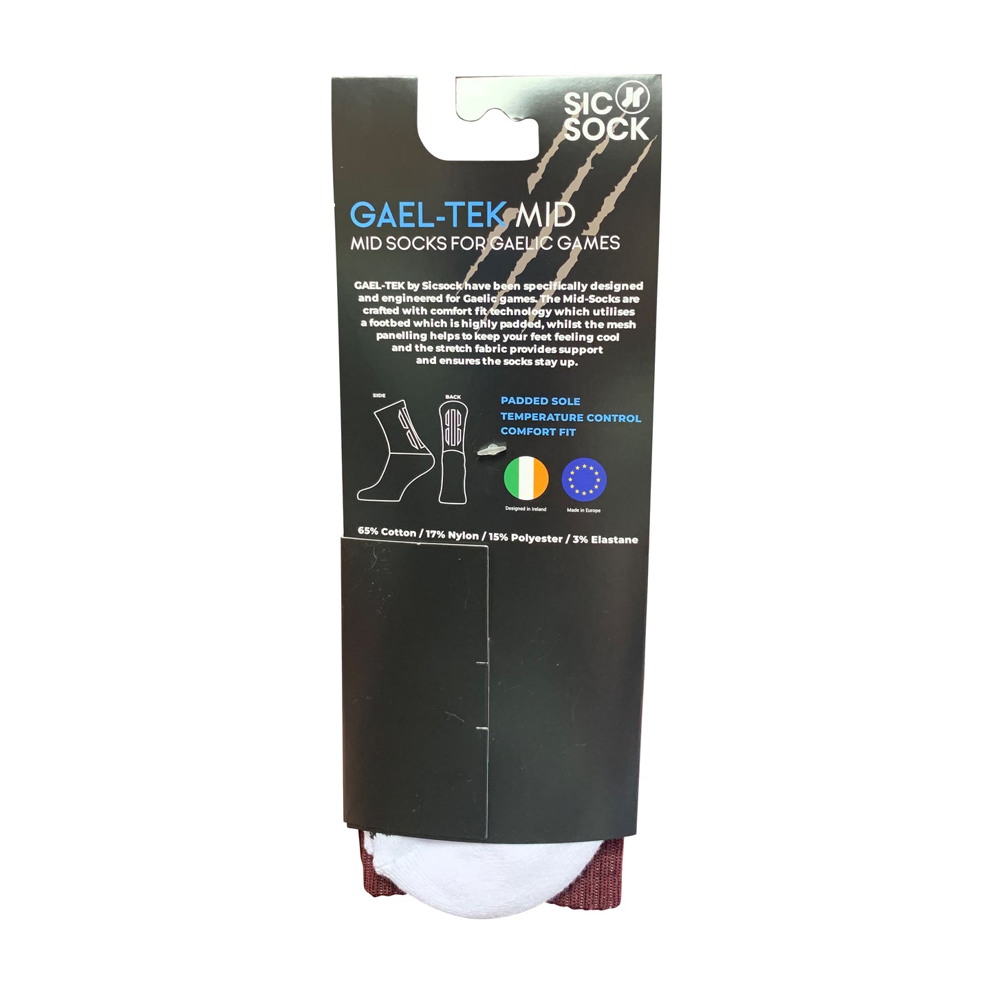 Gael-Tek Mid Socks For Gaelic Games | Maroon & White